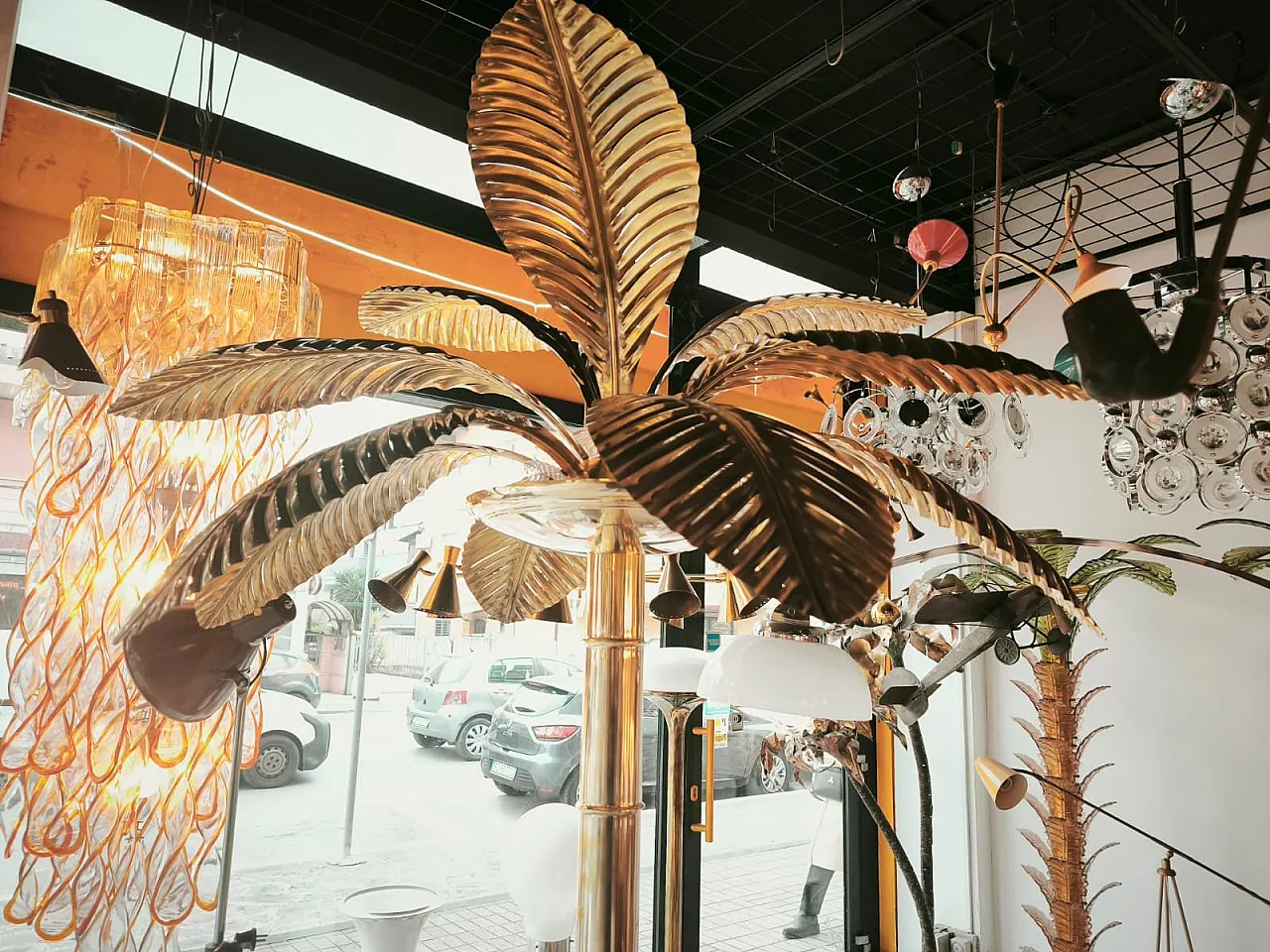 Brass 12-light palm floor lamp, 1970s 3