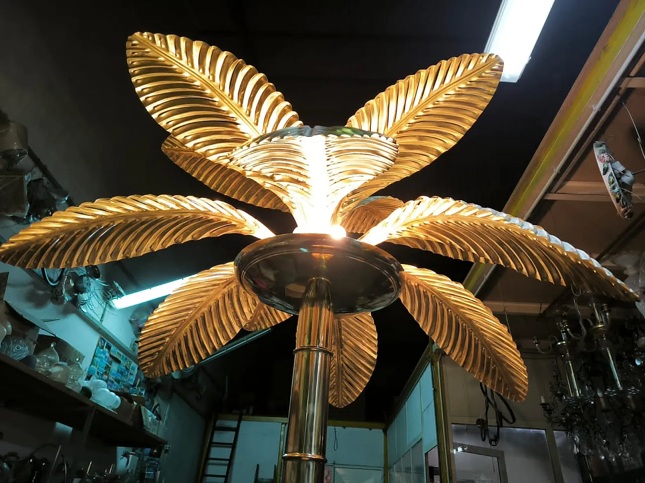 Brass 12-light palm floor lamp, 1970s 6