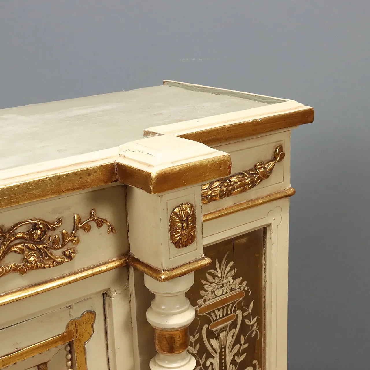 Pair of lacquered, carved and gilded fir sideboards, late 19th century 8
