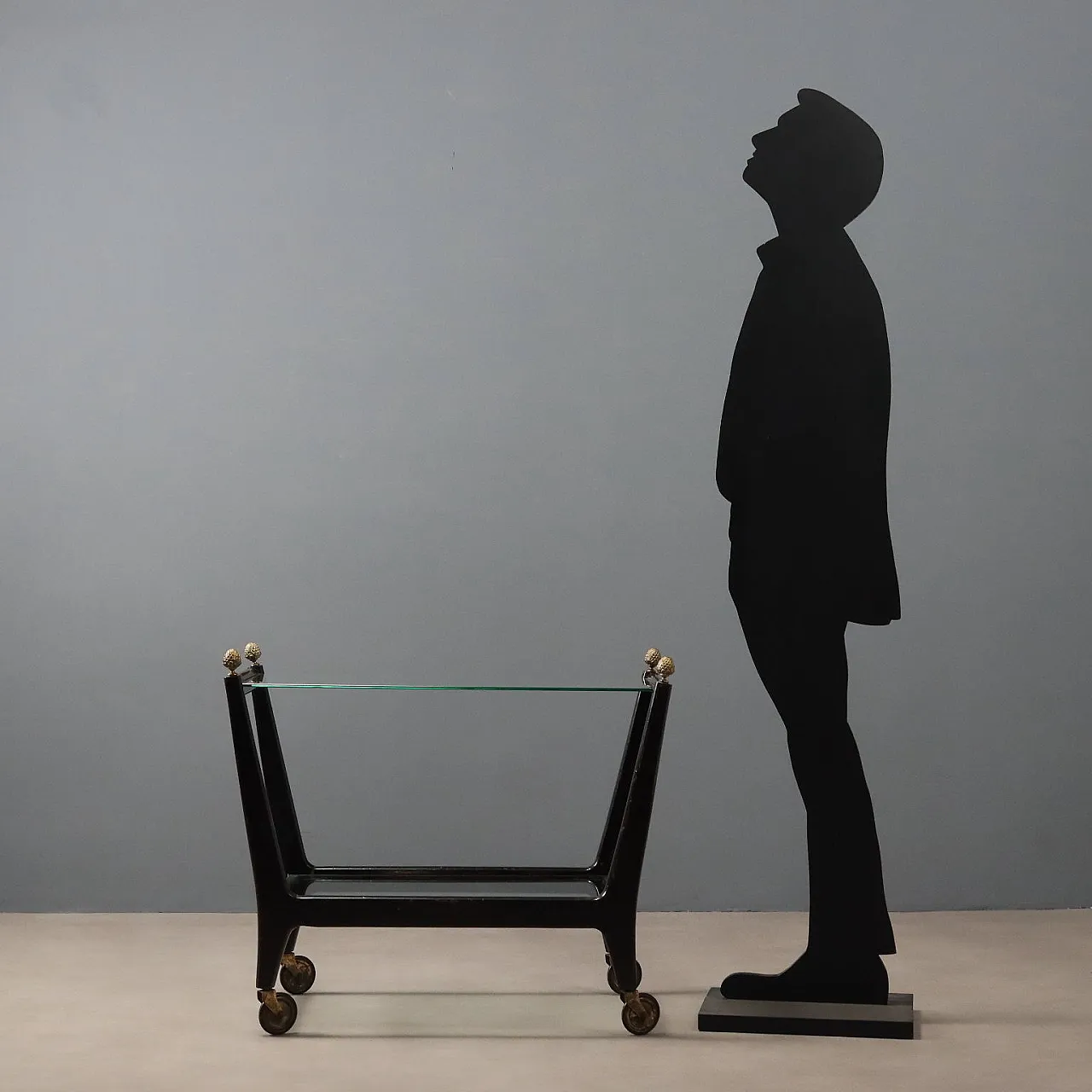 Carrello di servizio in vetro e legno massello tinto ebano, '900 3