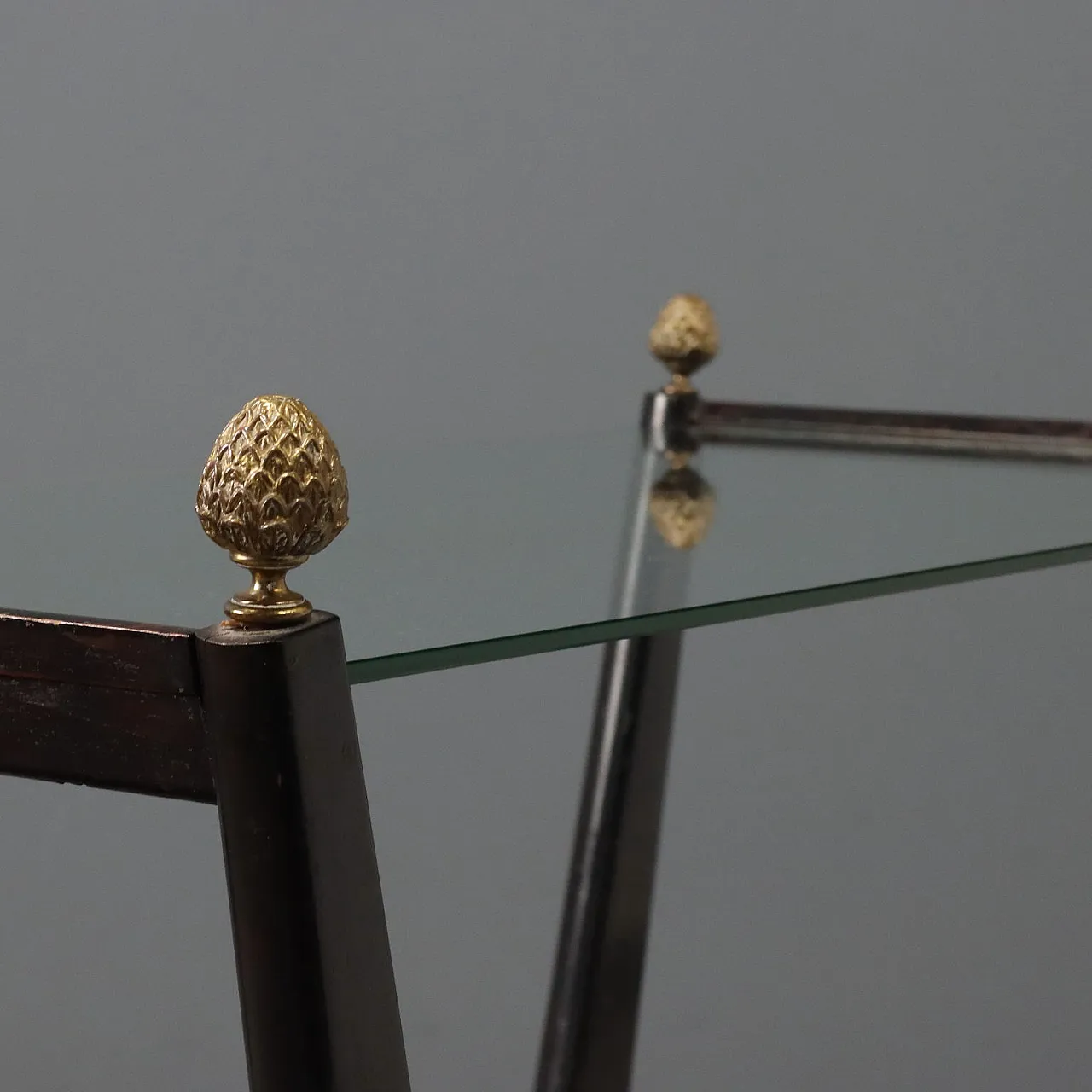 Carrello di servizio in vetro e legno massello tinto ebano, '900 4