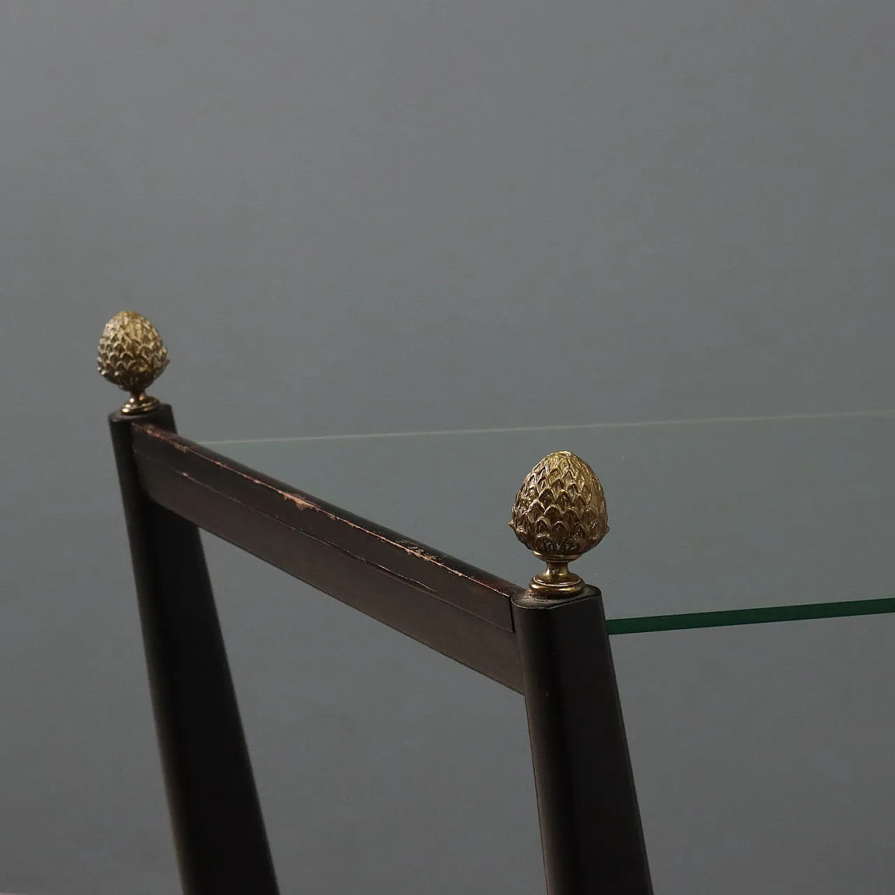 Carrello di servizio in vetro e legno massello tinto ebano, '900 5