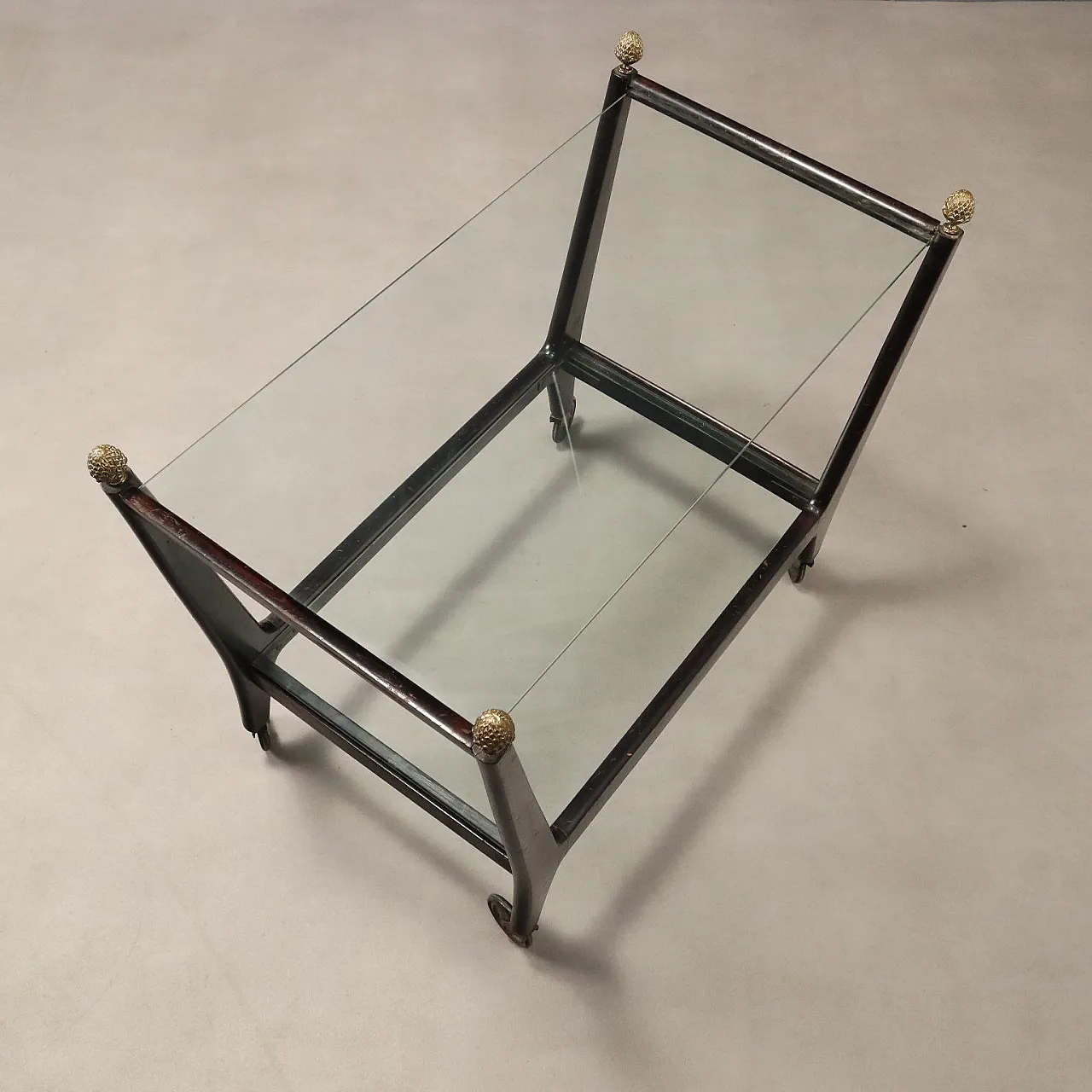 Carrello di servizio in vetro e legno massello tinto ebano, '900 7