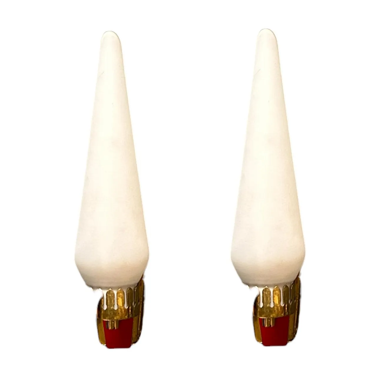 Pair of opaline glass and brass wall lights, 1950s 1