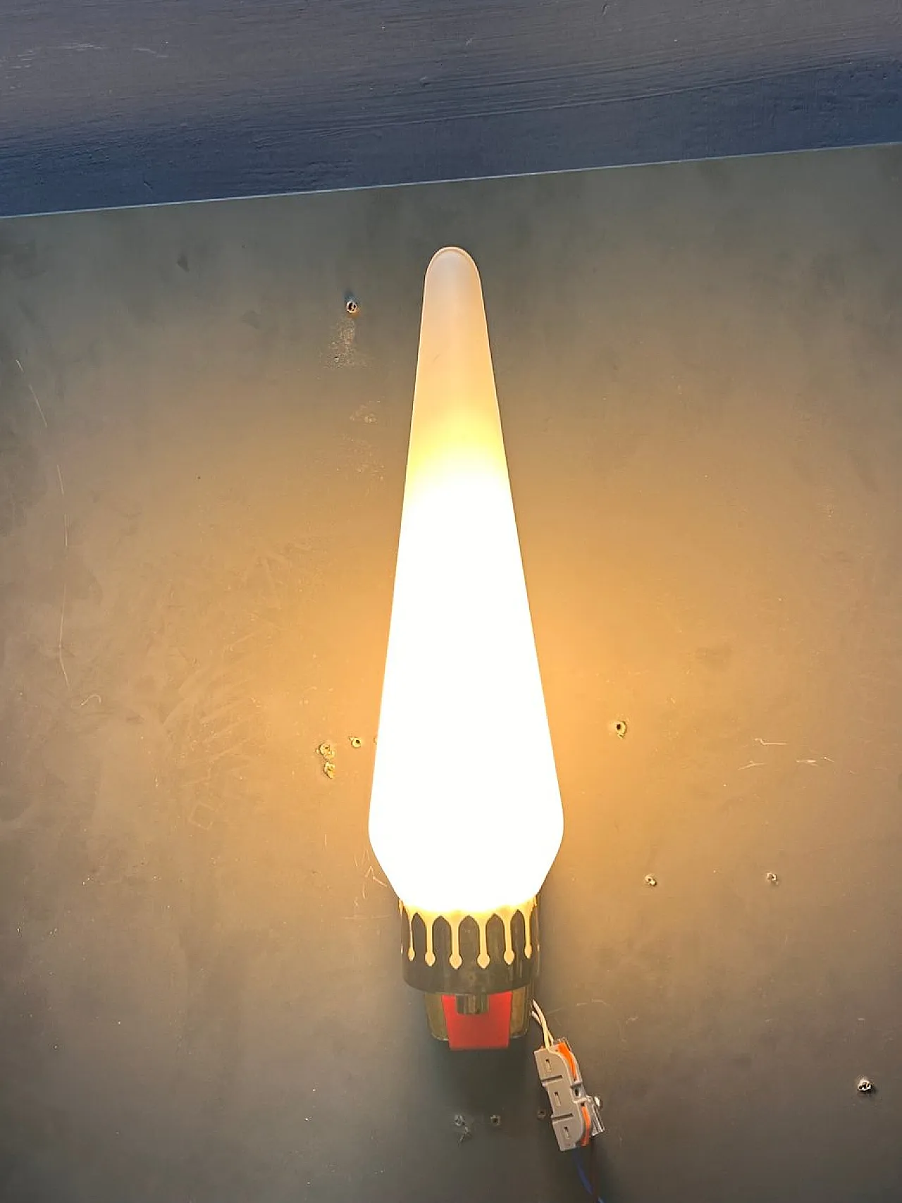 Pair of opaline glass and brass wall lights, 1950s 2