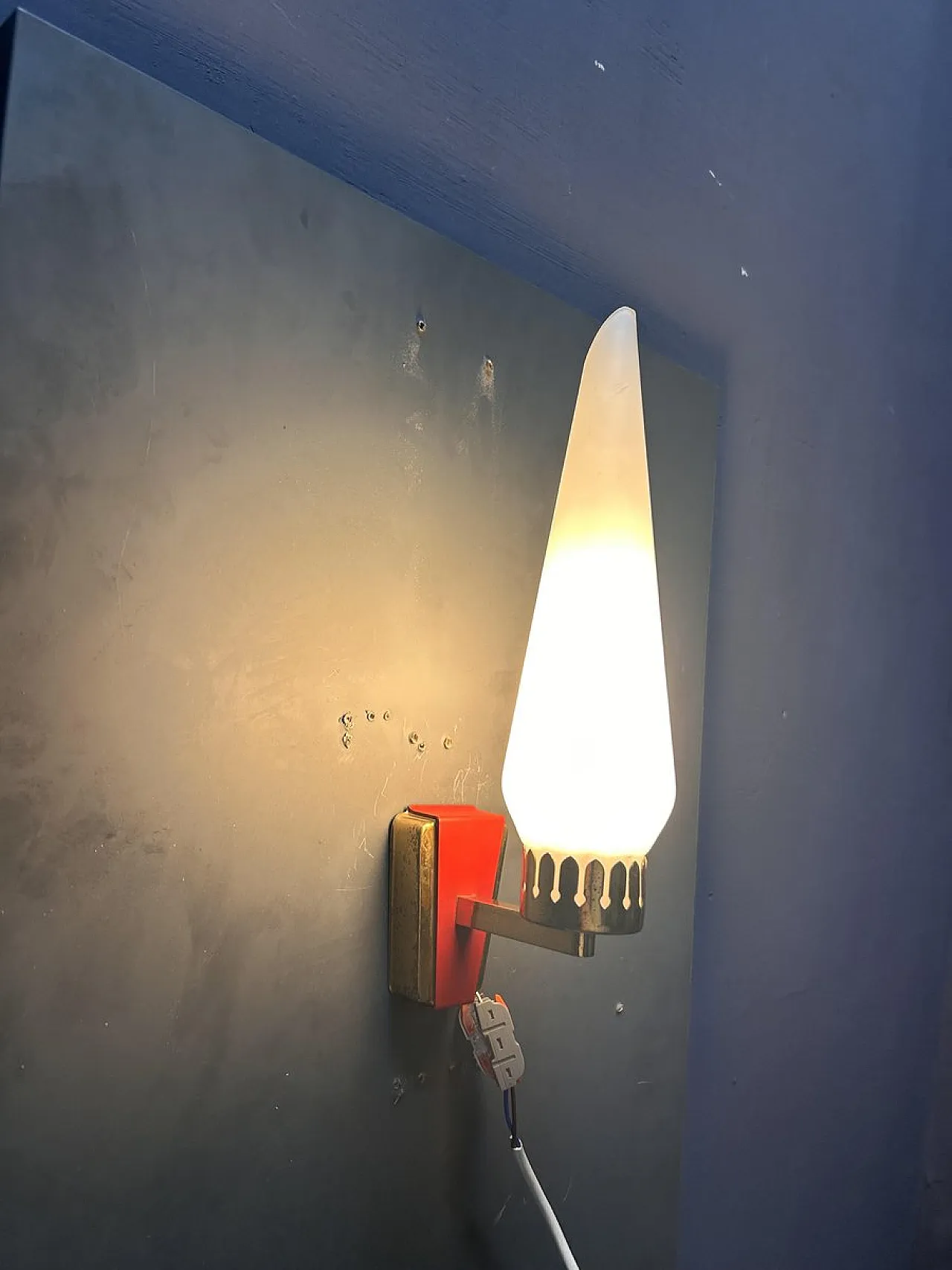 Pair of opaline glass and brass wall lights, 1950s 3