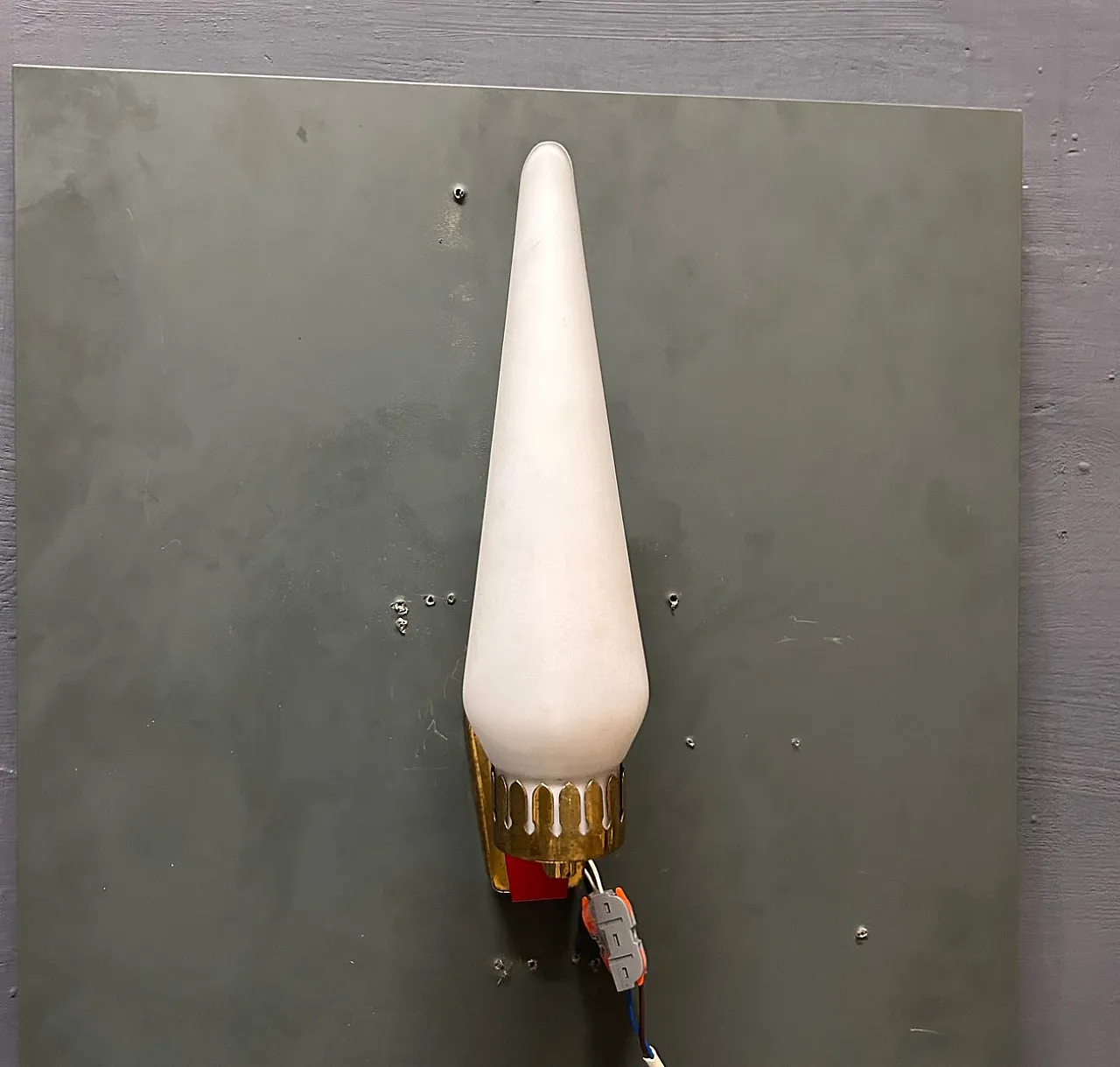 Pair of opaline glass and brass wall lights, 1950s 4