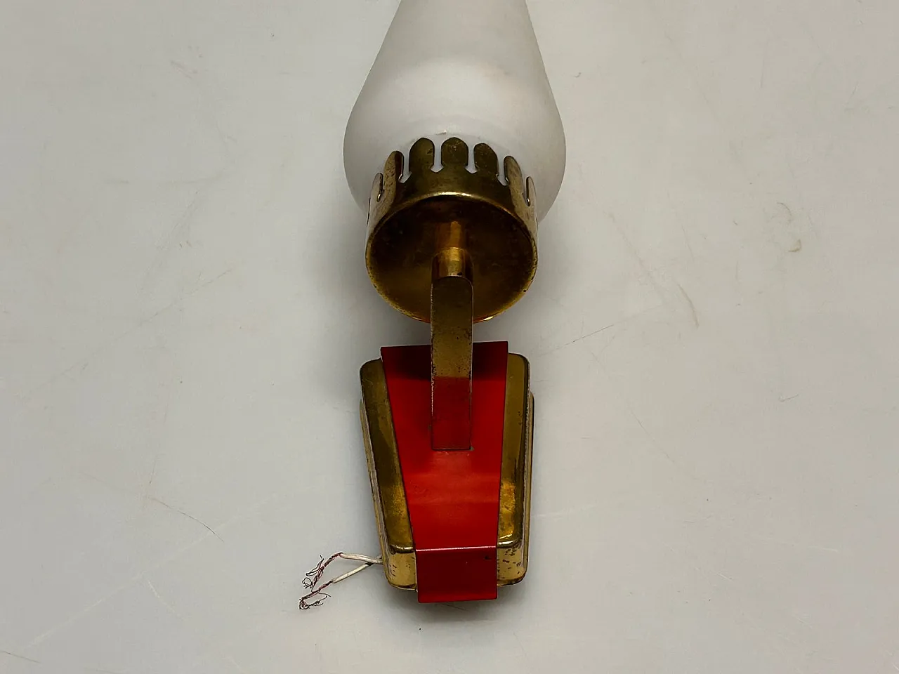 Pair of opaline glass and brass wall lights, 1950s 7