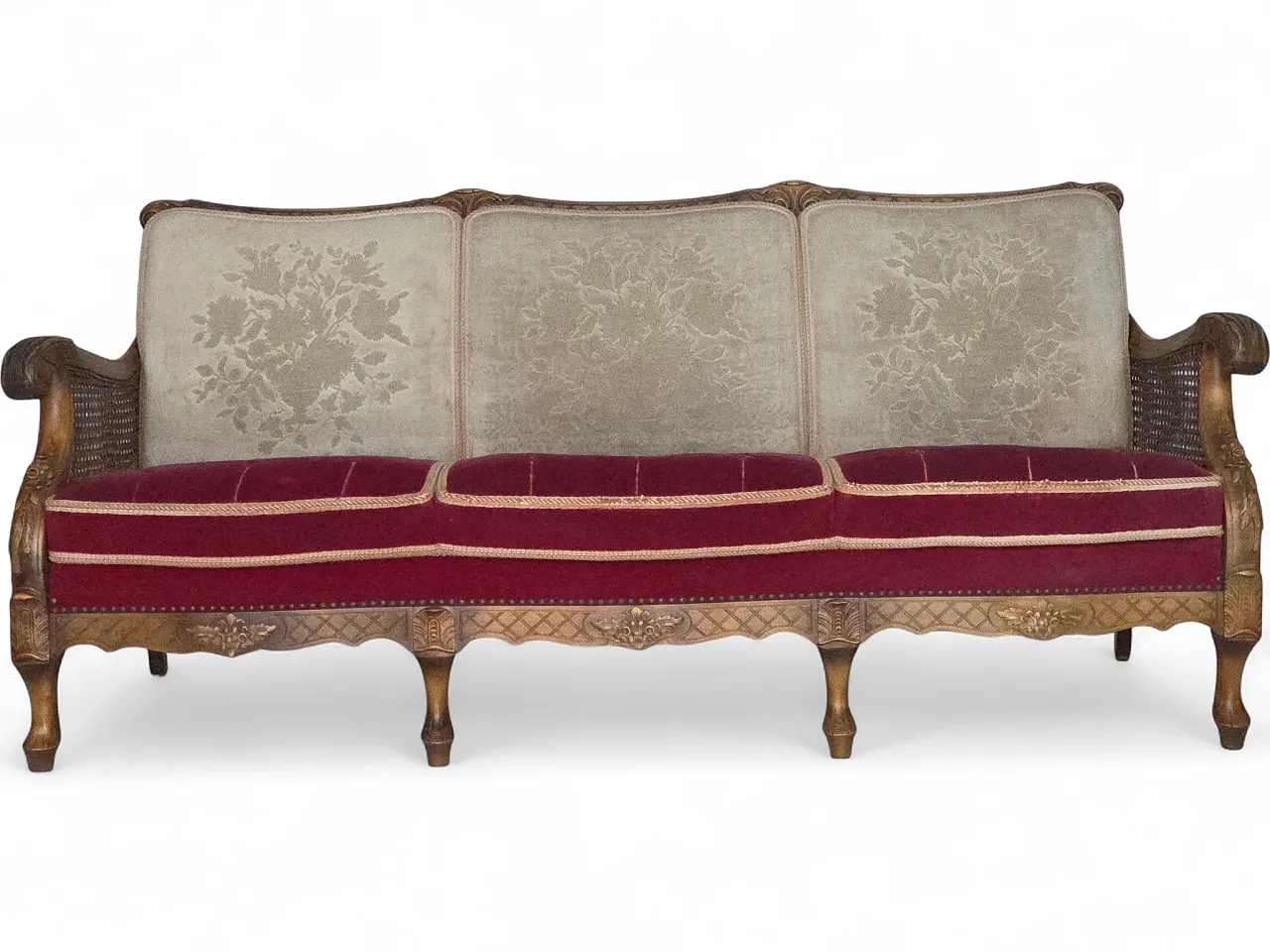 Danish 3-seater sofa, red velour, mesh, 1930s 22
