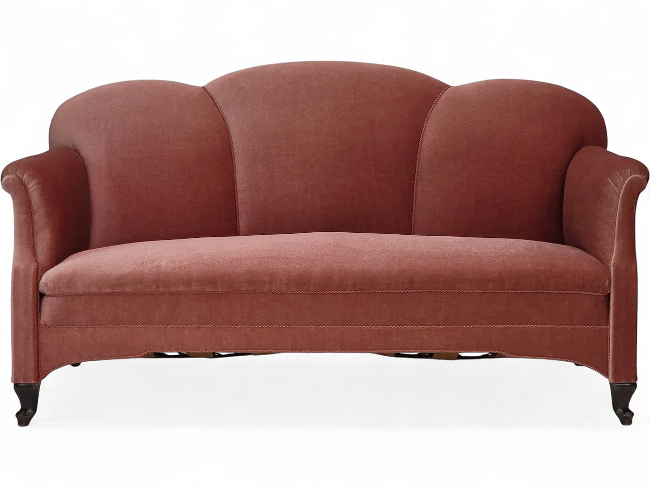 Danish 2-seater sofa, salmon pink velour, oak wood, 1950s 19