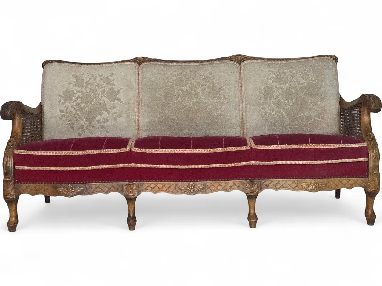 Danish 3-seater sofa, red velour, mesh, 1930s 23
