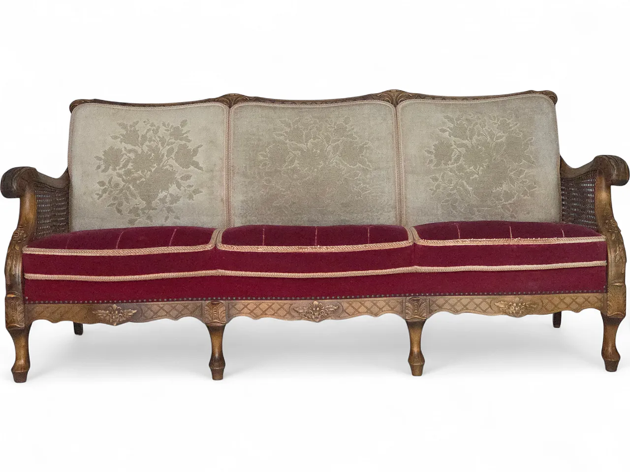 Danish 3-seater sofa, red velour, mesh, 1930s 24