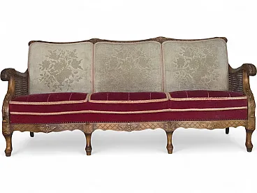 Danish 3-seater sofa, red velour, mesh, 1930s