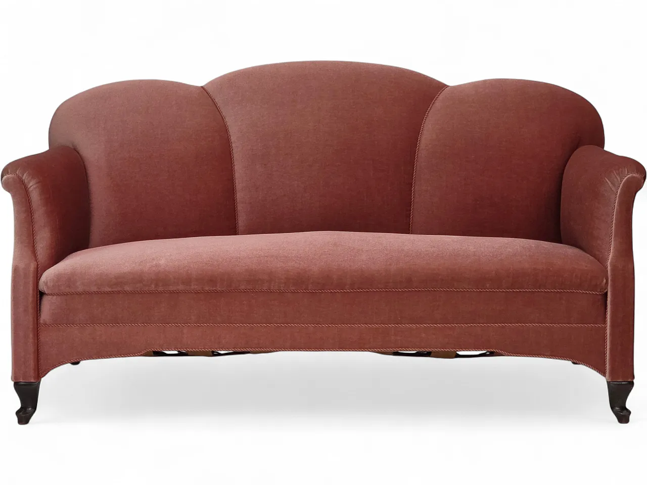 Danish 2-seater sofa, salmon pink velour, oak wood, 1950s 21