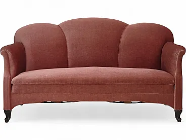 Danish 2-seater sofa, salmon pink velour, oak wood, 1950s