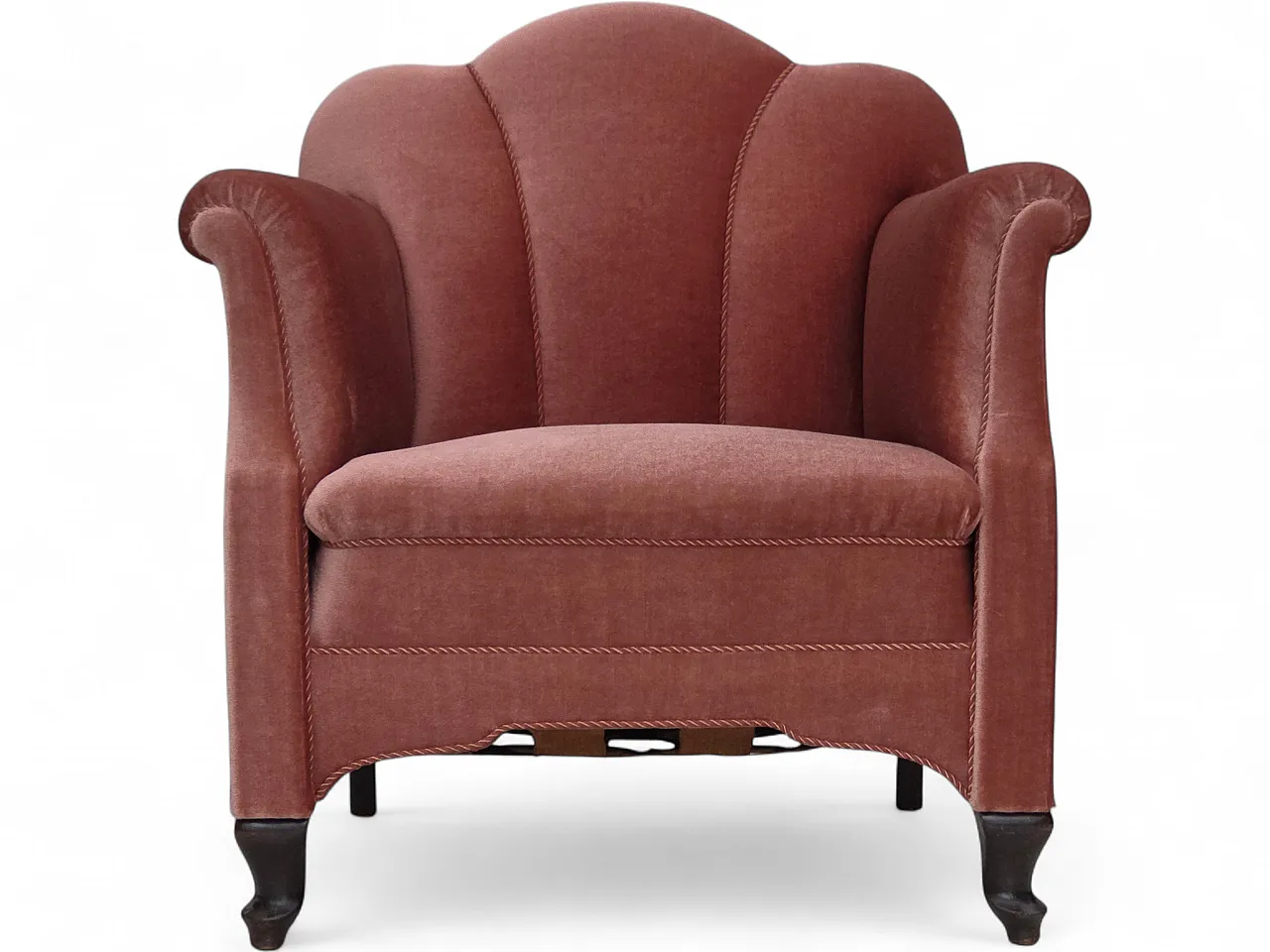 Danish armchair, salmon pink velour, oak wood, 1950s 19