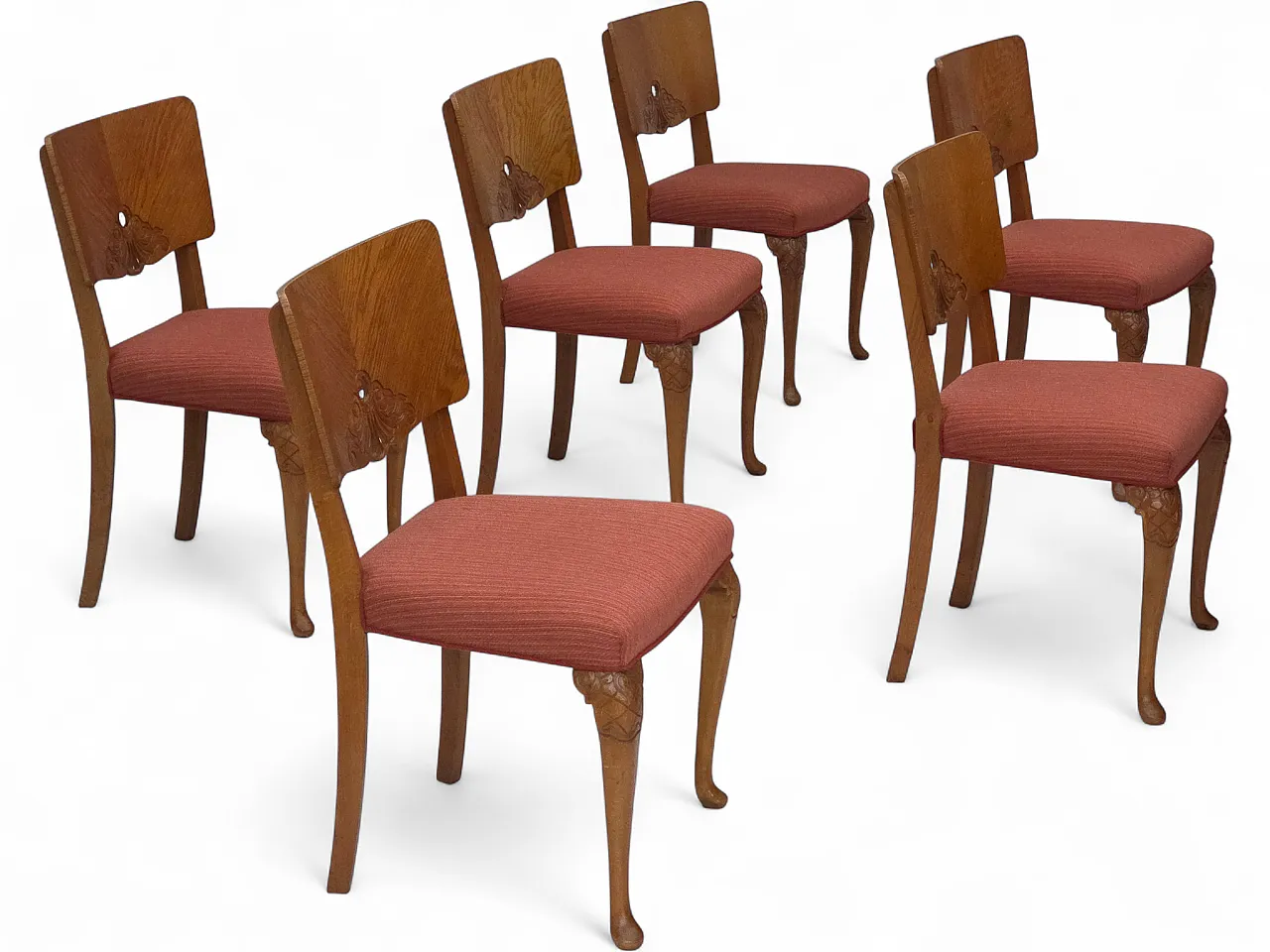 1950s, set of 6 Danish dining chairs, furniture wool, solid oak wood. 19