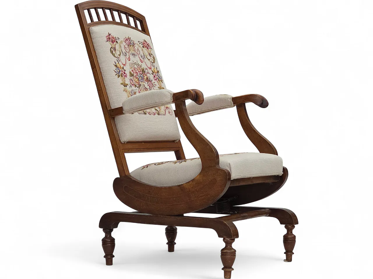 Danish highback rocking chair, hand woven wool, 1930s 23