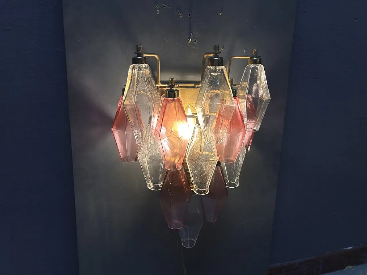 Pair of Poliedri wall lights in Murano glass, Italy, 1980s 2