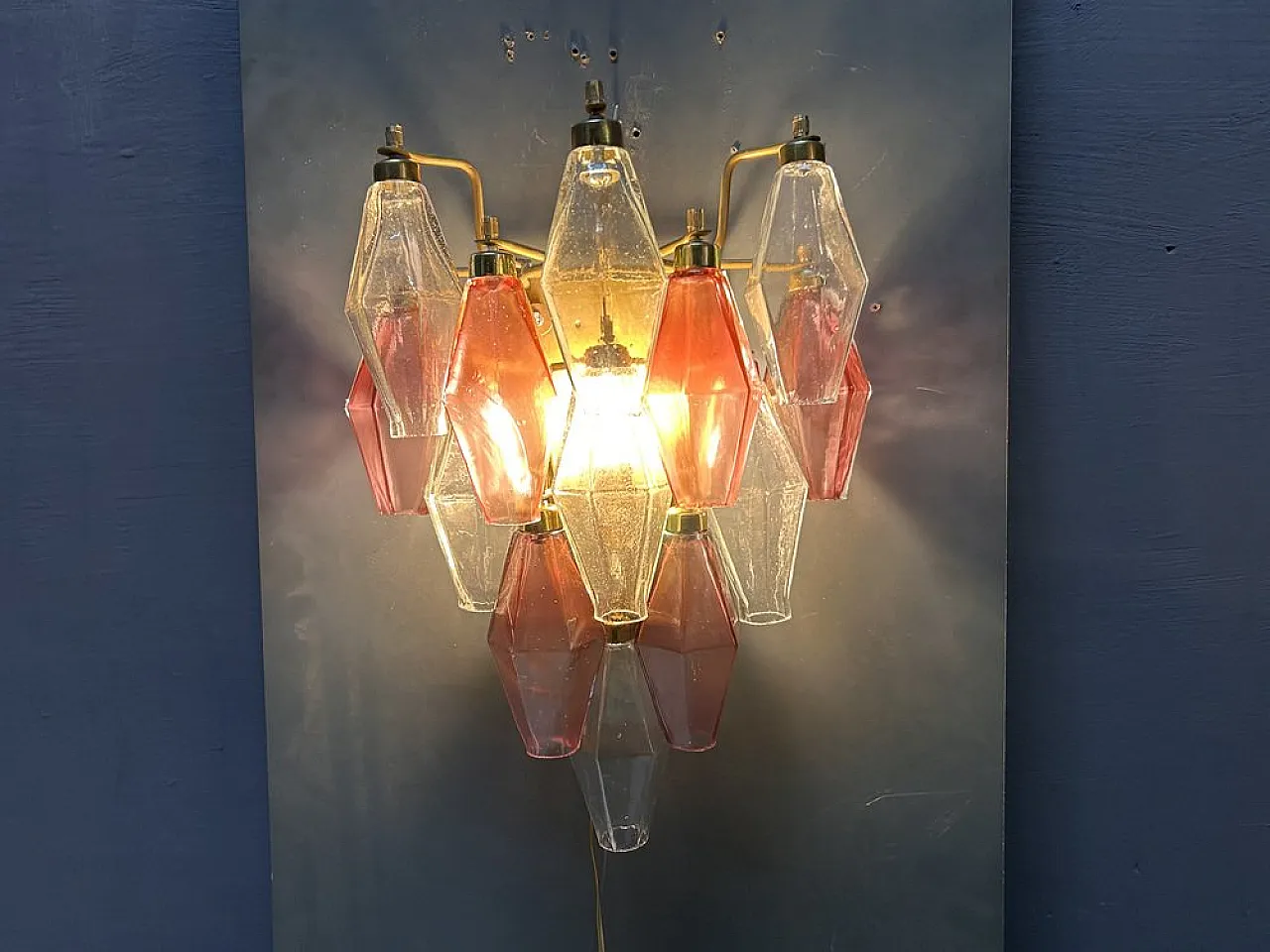 Pair of Poliedri wall lights in Murano glass, Italy, 1980s 3
