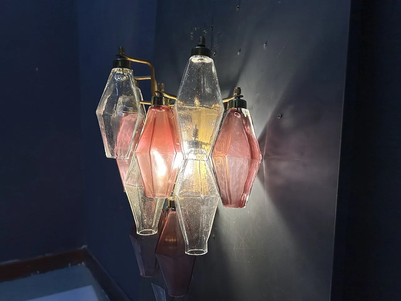 Pair of Poliedri wall lights in Murano glass, Italy, 1980s 4