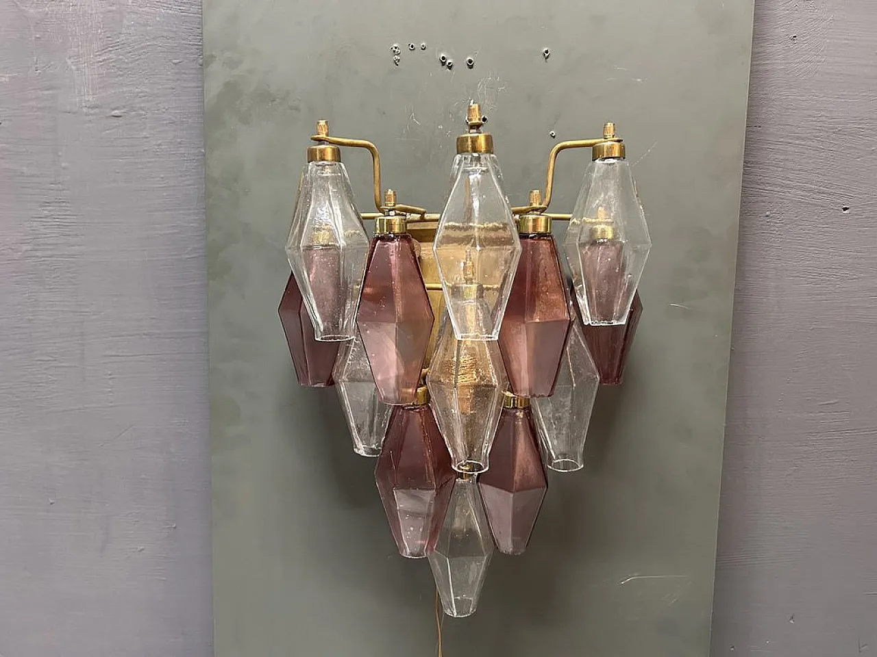 Pair of Poliedri wall lights in Murano glass, Italy, 1980s 6