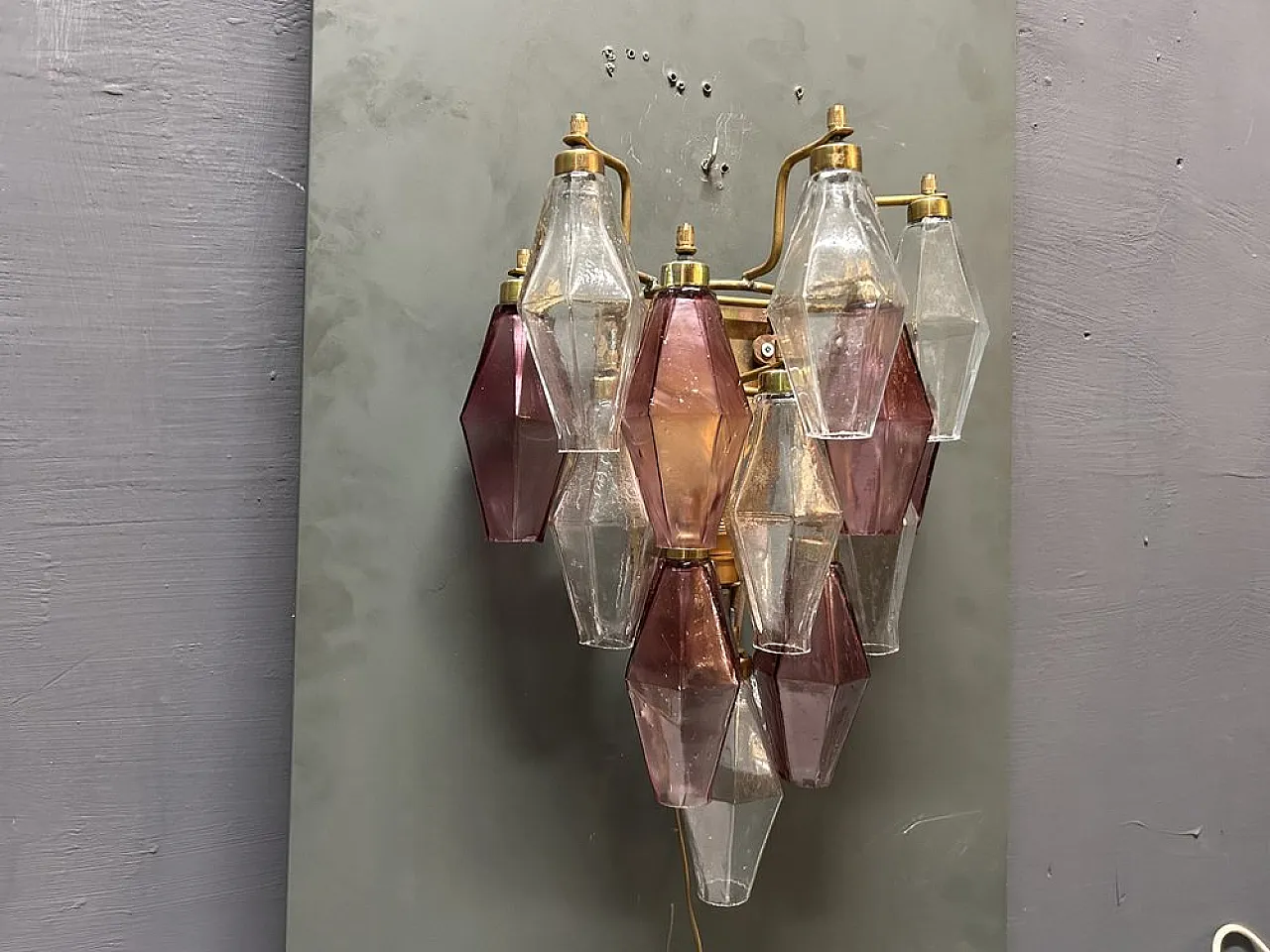 Pair of Poliedri wall lights in Murano glass, Italy, 1980s 8
