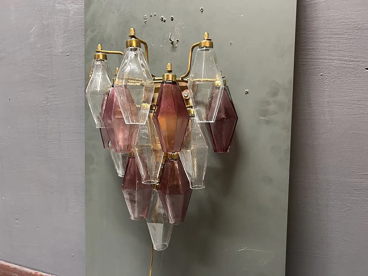 Pair of Poliedri wall lights in Murano glass, Italy, 1980s 9