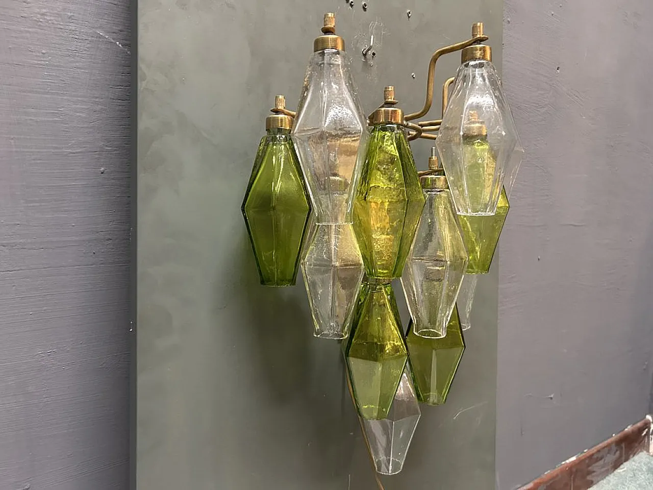 Pair of Poliedri wall lights in Murano glass, Italy, 1980s 9