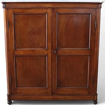 Wardrobe in solid walnut with marble top, 19th century