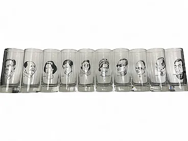 10 cocktail glasses with portraits, 1970s