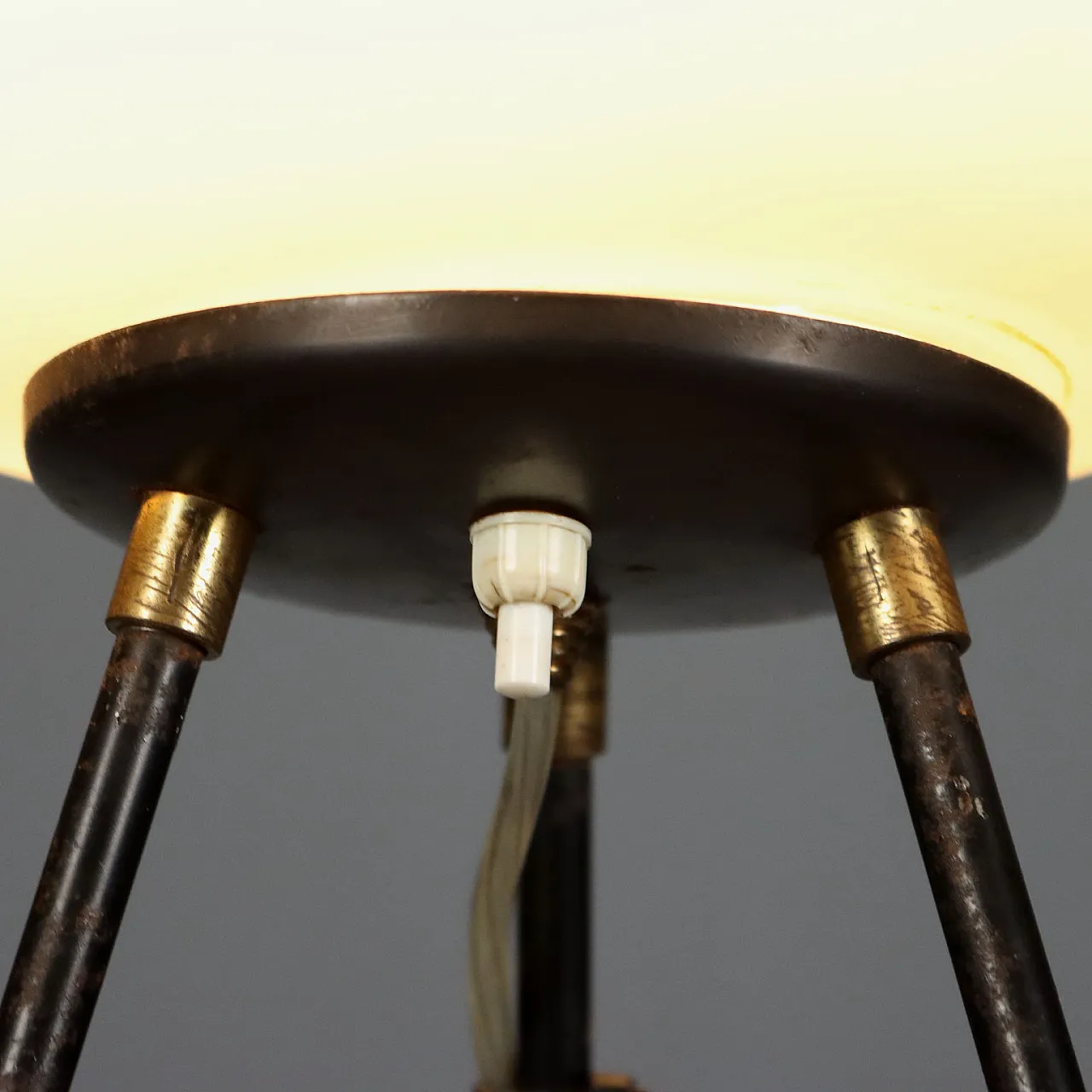 Black enameled metal and opaline glass floor lamp, 20th century 5