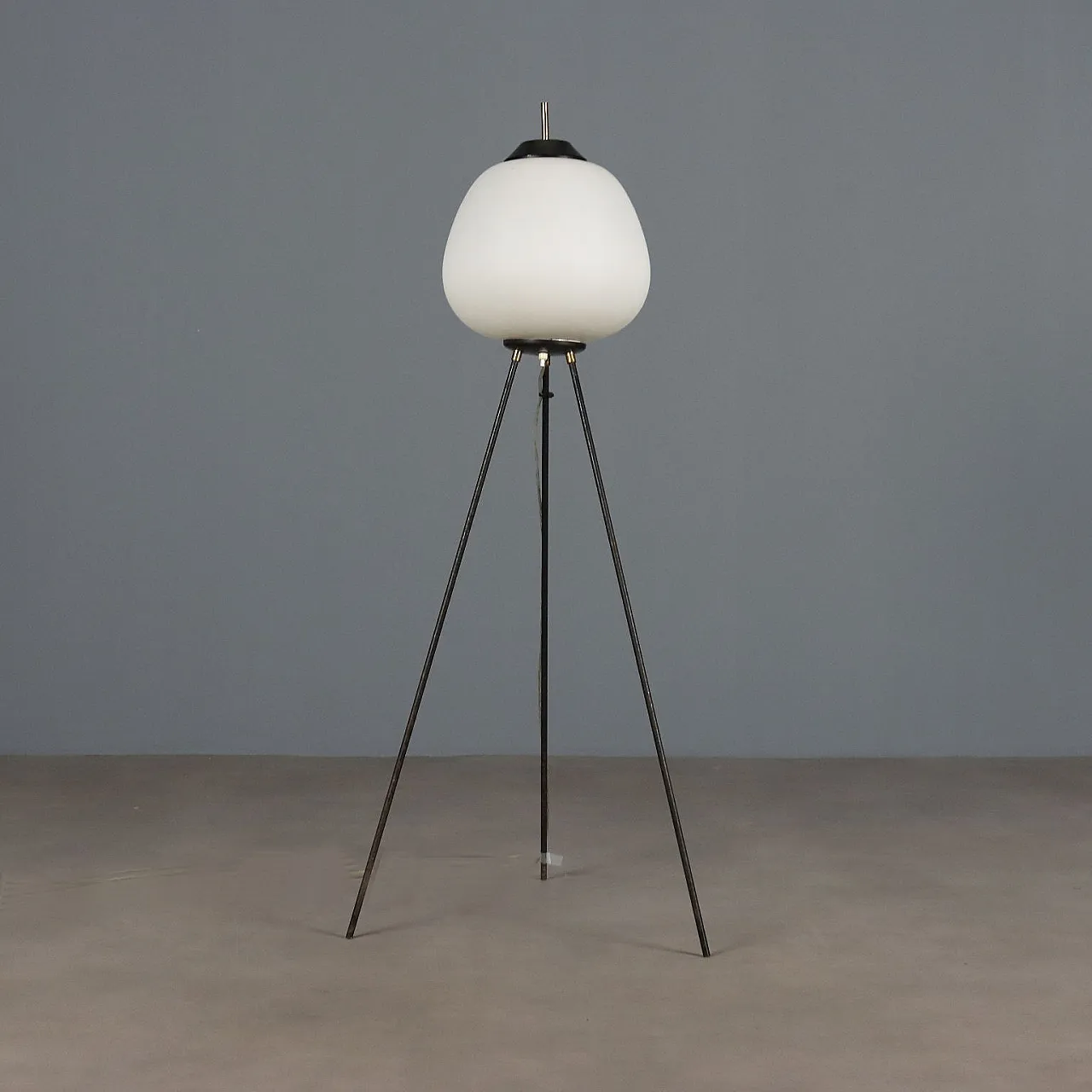 Black enameled metal and opaline glass floor lamp, 20th century 6