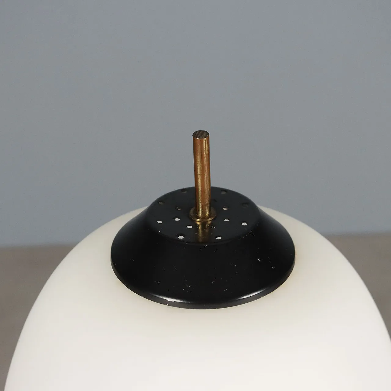 Black enameled metal and opaline glass floor lamp, 20th century 8