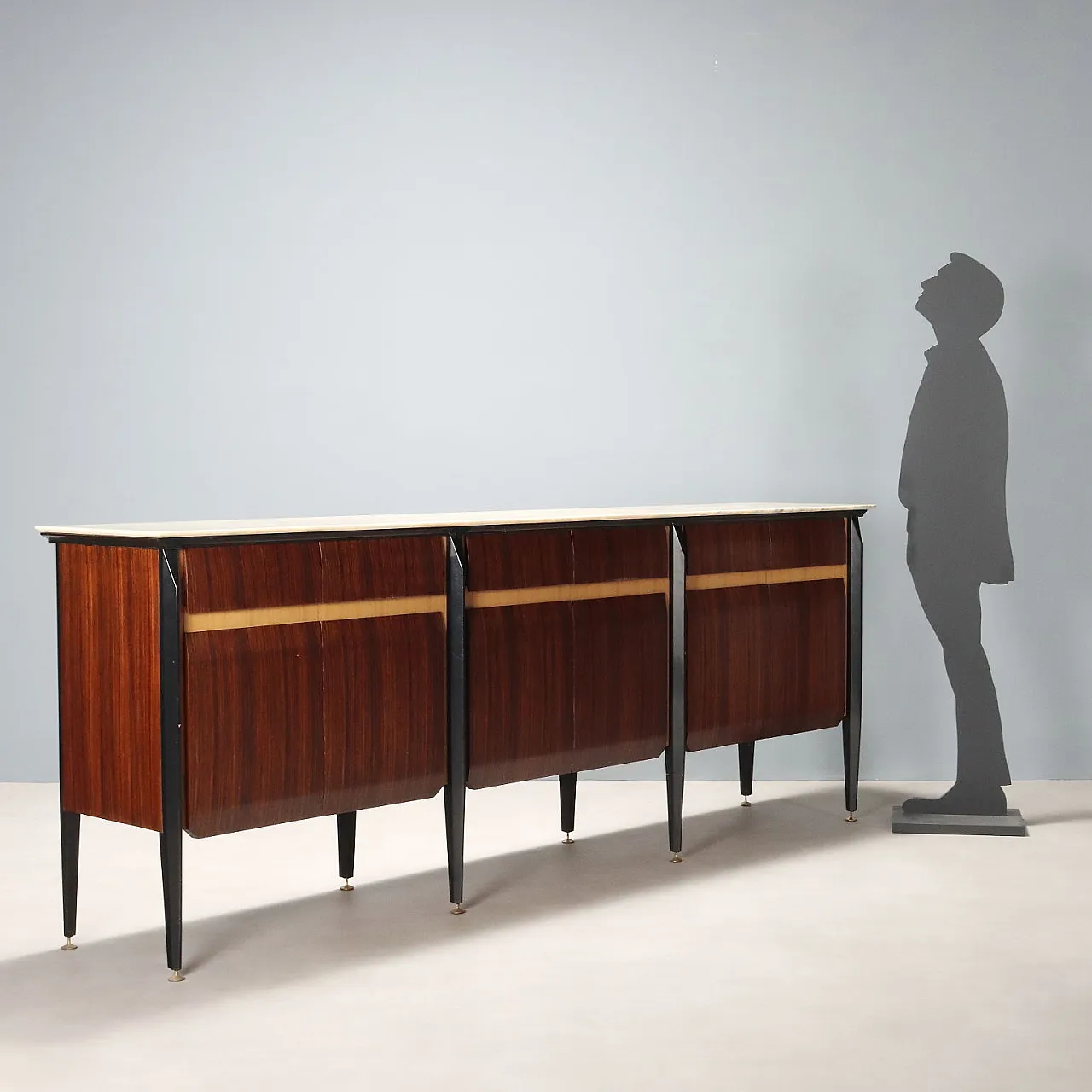 Sideboard in exotic woods, laminate and brass inserts, 20th century 3