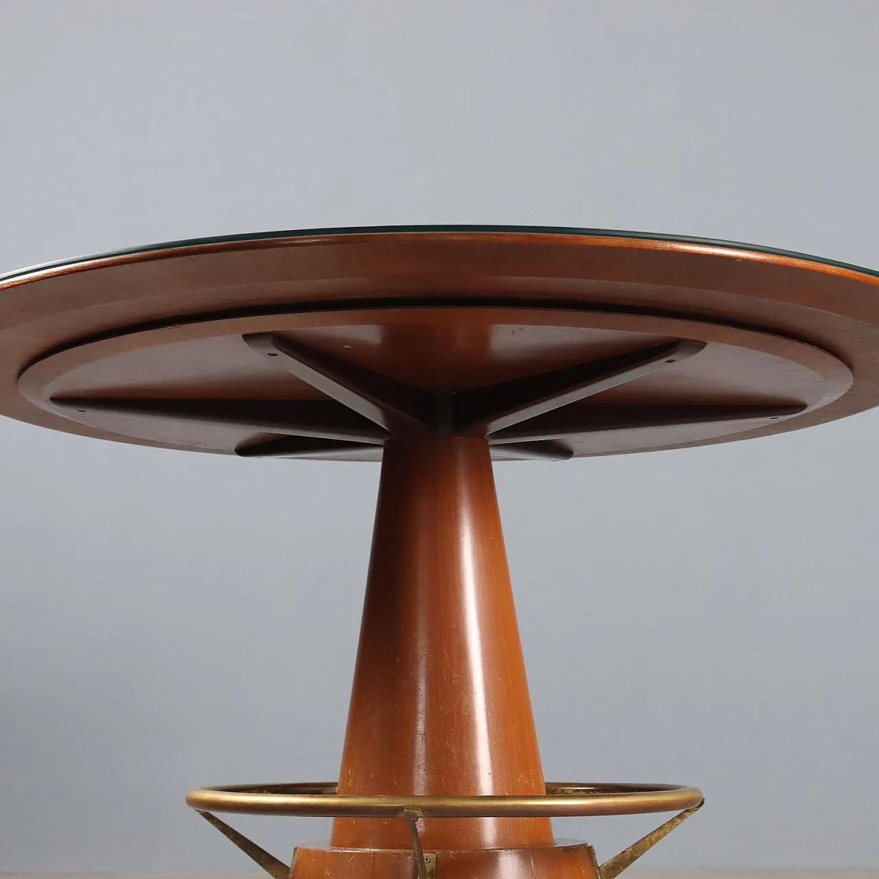 Teak, glass, mahogany and brass dining table, 20th century 8