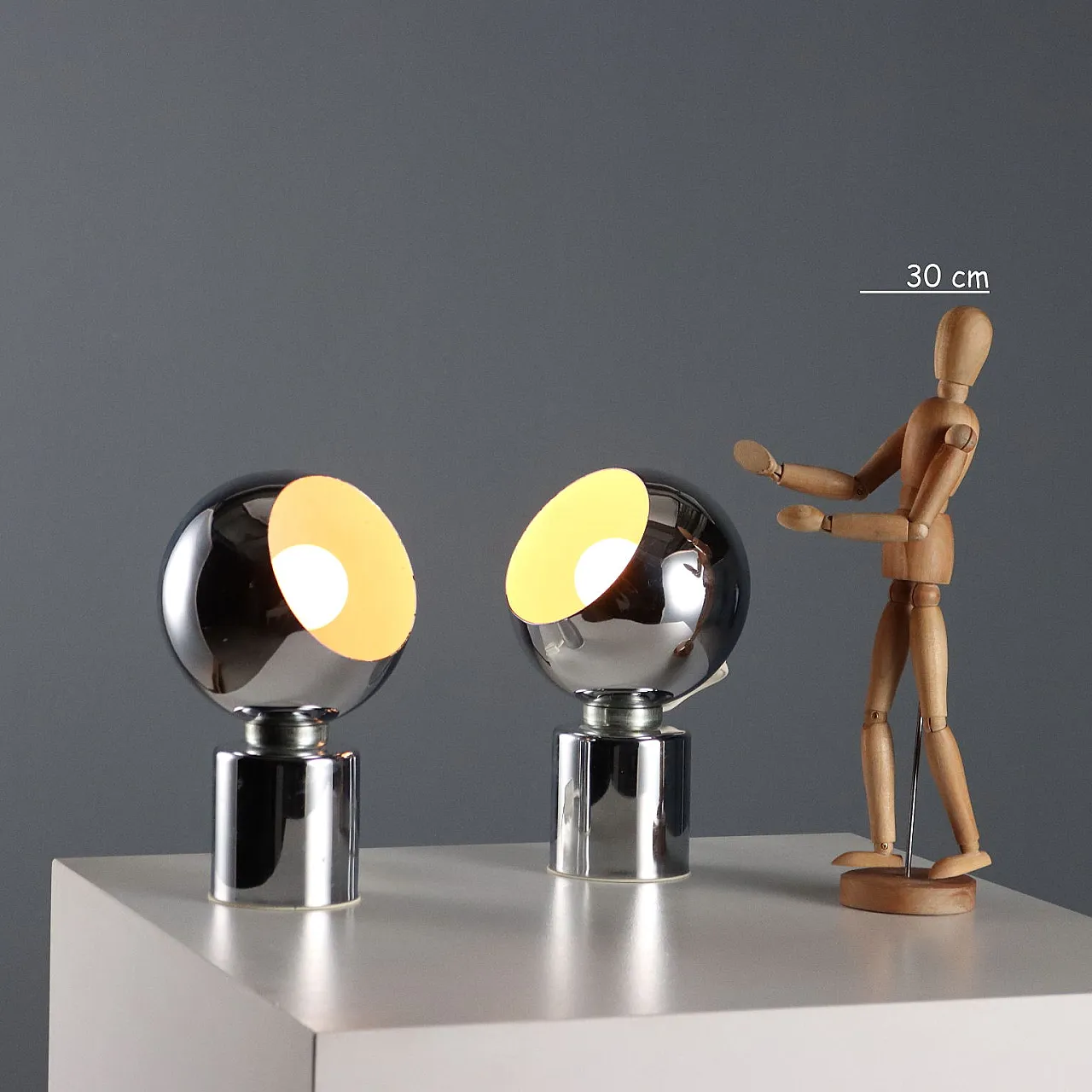 Pair of metal lamps with adjustable diffuser, 20th century 3