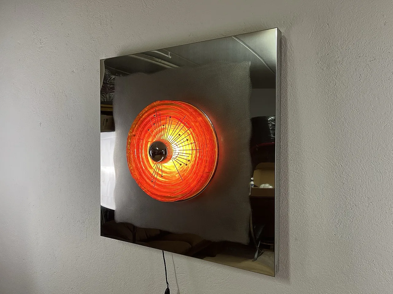 Glass and steel light panel by Angelo Brotto for Esperia, 1970s 4