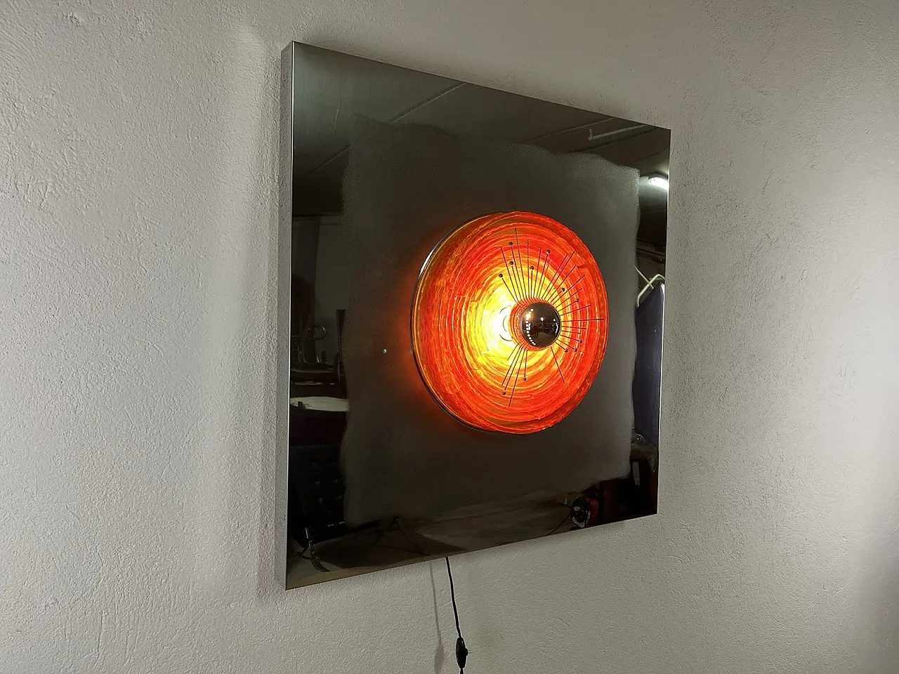 Glass and steel light panel by Angelo Brotto for Esperia, 1970s 5