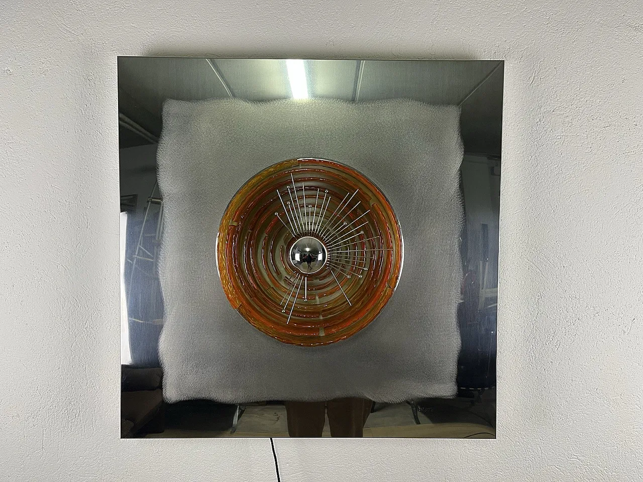 Glass and steel light panel by Angelo Brotto for Esperia, 1970s 7