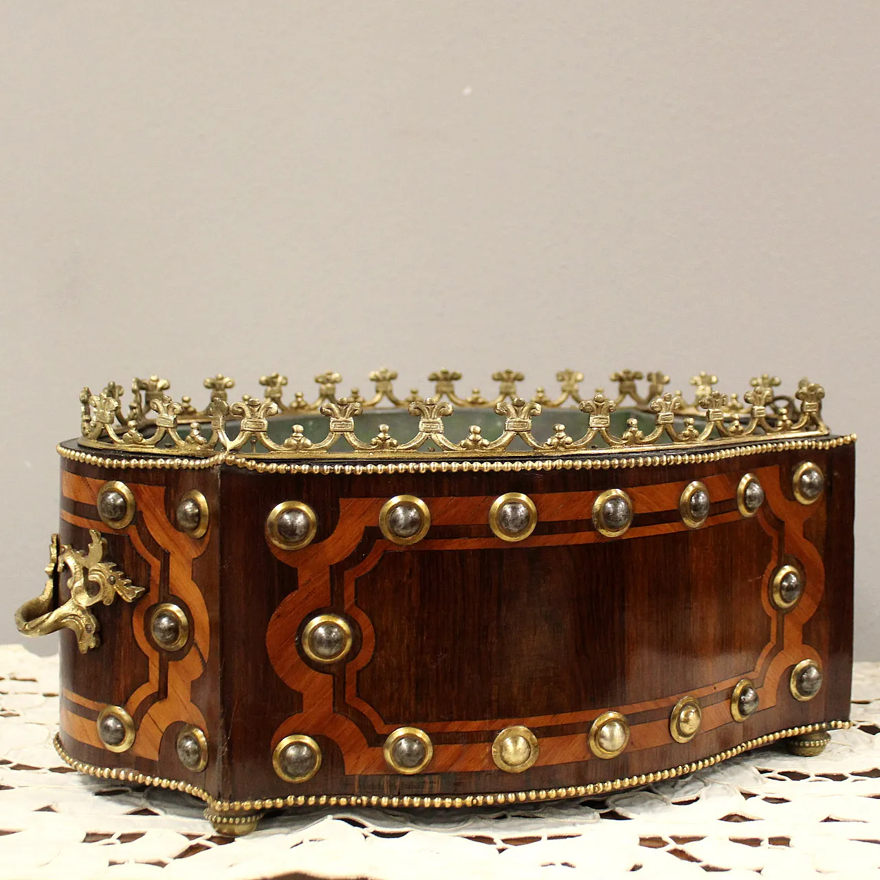 Jardiniere centerpiece Napoleon III inlaid planter 19th century 2