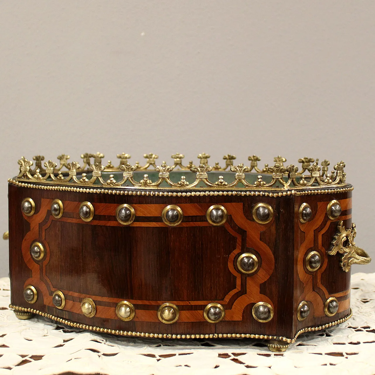 Jardiniere centerpiece Napoleon III inlaid planter 19th century 3