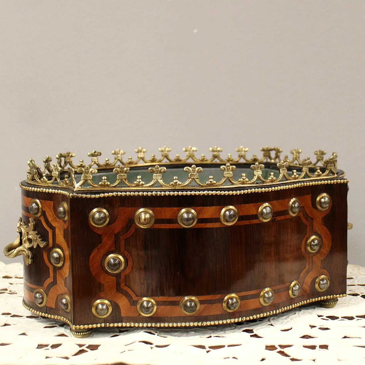 Jardiniere centerpiece Napoleon III inlaid planter 19th century 4
