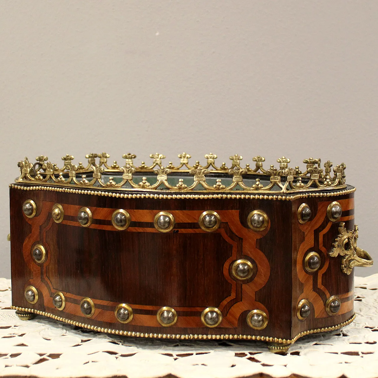 Jardiniere centerpiece Napoleon III inlaid planter 19th century 5