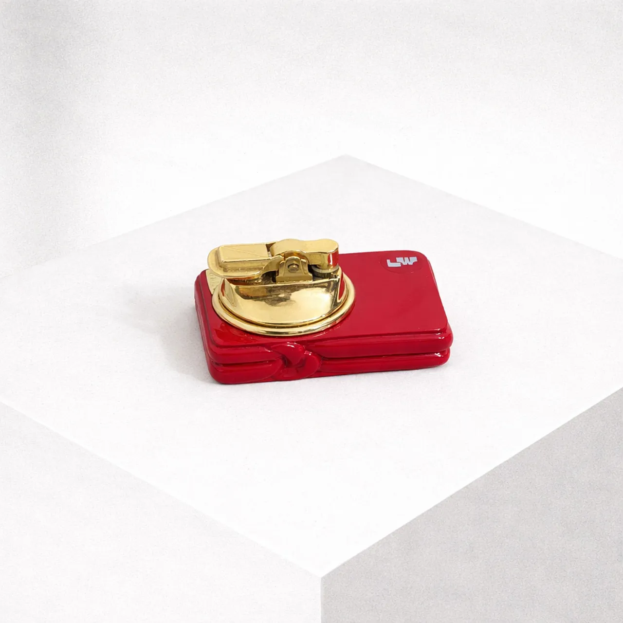 Smoking set in red glazed ceramic and brass, 1970s 2