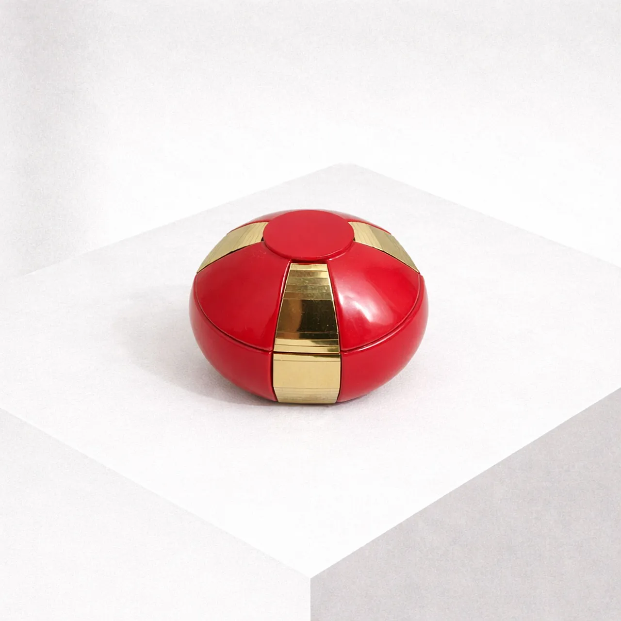 Smoking set in red glazed ceramic and brass, 1970s 3