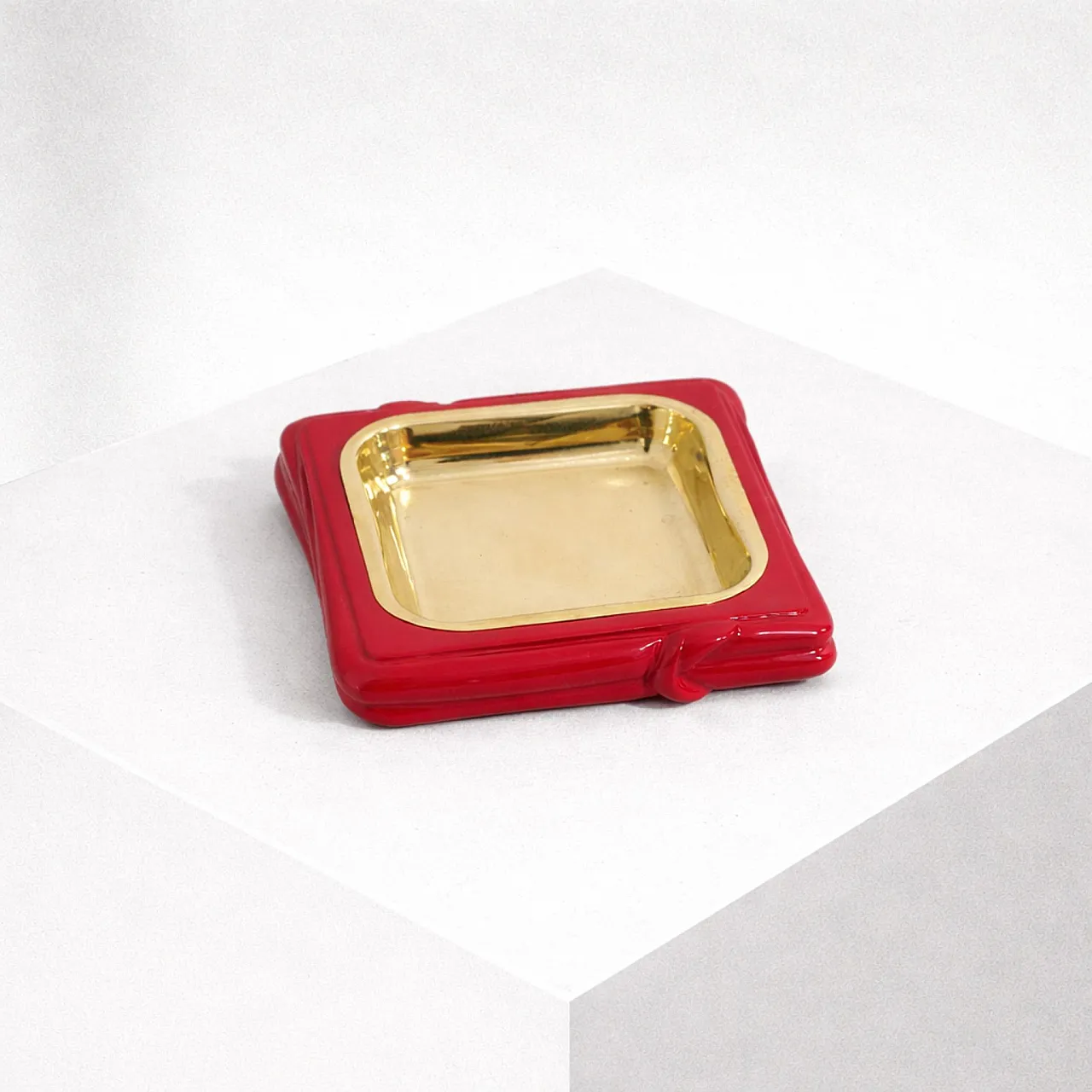 Smoking set in red glazed ceramic and brass, 1970s 5
