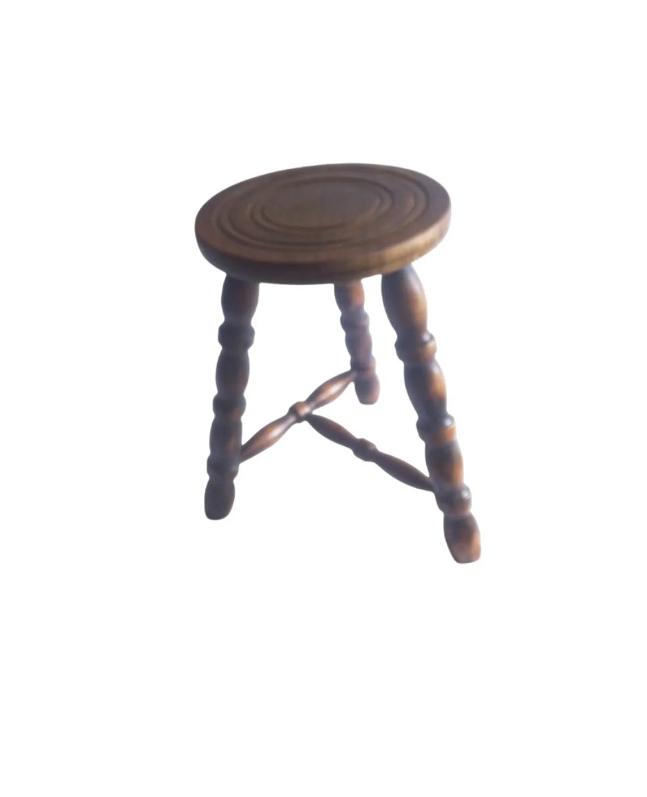 Tripod Milking Stool, Turned Wood with 3 Braced Bobbin Legs. 60s 2