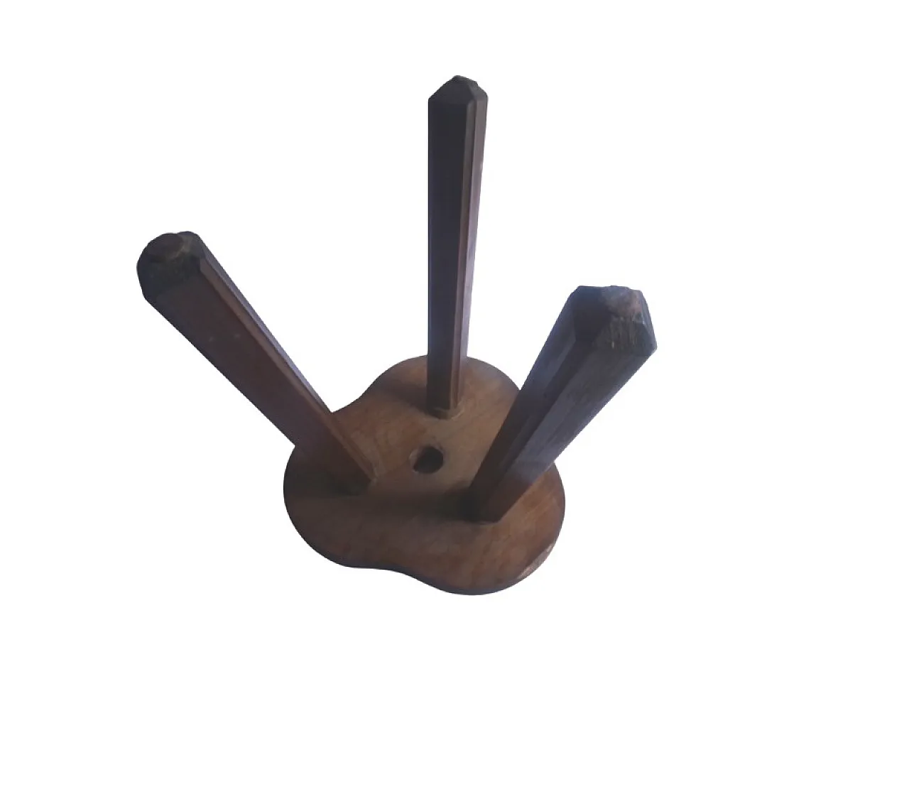 Tripod Milking Stool,  Seat with hand-carved flower petal motif. 60s 3