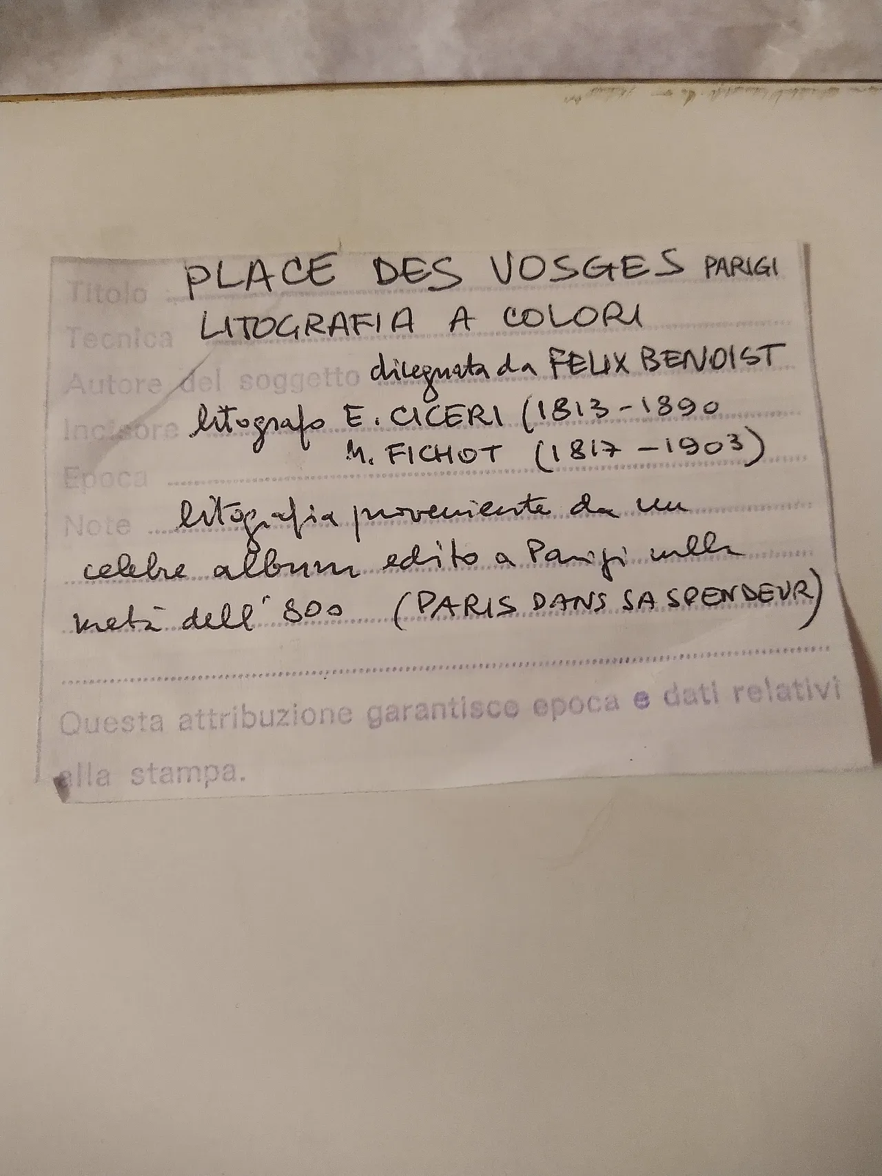Place des Vosges Parigi Litografia di Felix Benoist, '800 1